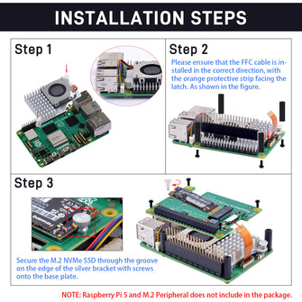 52pi Cooler Raspberry Pi 3 52Pi M.2 HAT+ and Raspberry Pi Active Cooler for Raspberry Pi 5, Suppo ...