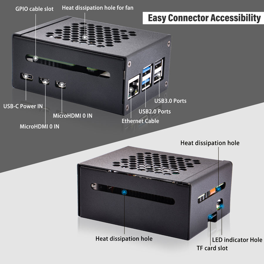 52Pi Metal Case for Raspberry Pi 5,with M.2 HAT+ and
