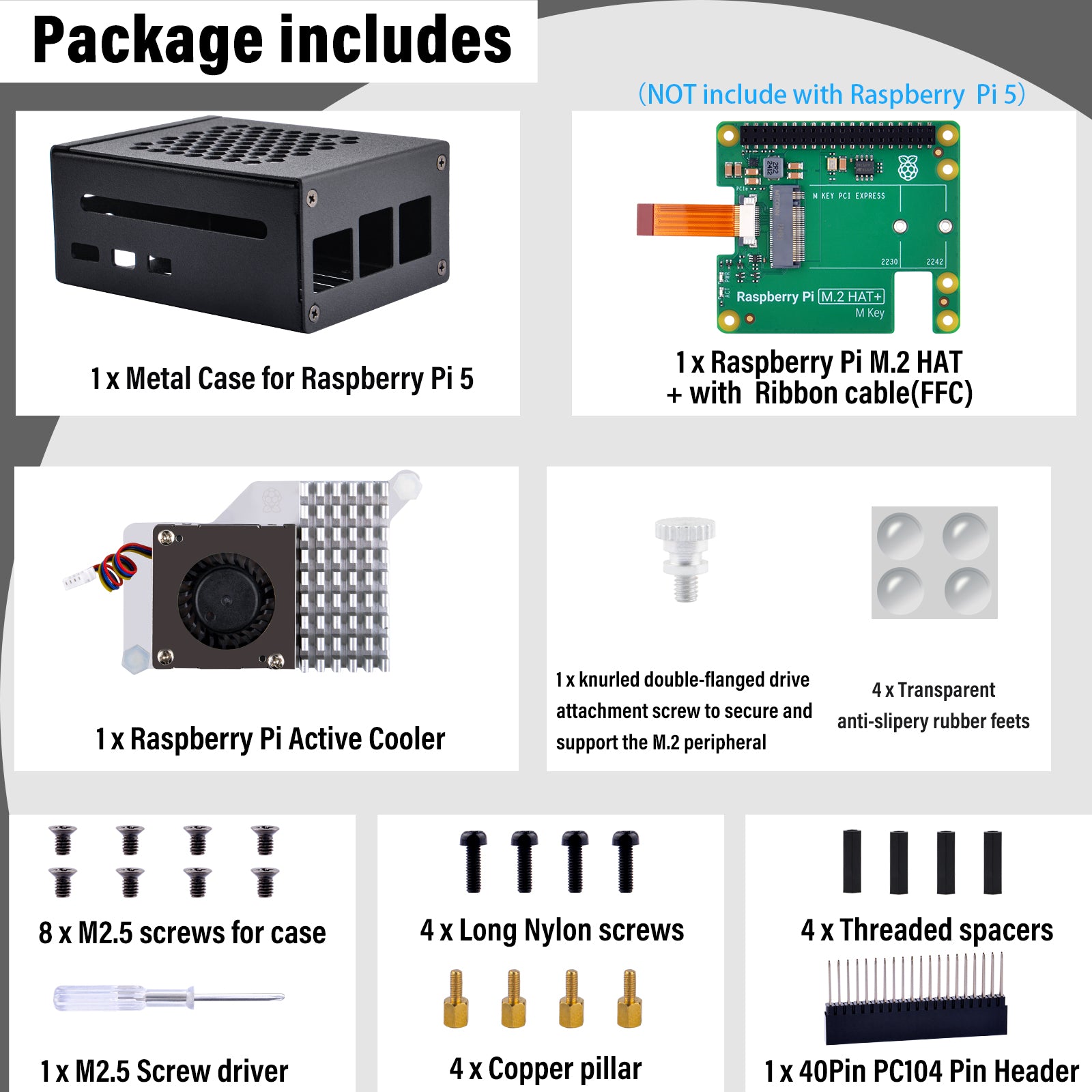 52Pi Metal Case for Raspberry Pi 5,with M.2 HAT+ and Raspberry Pi Acti ...