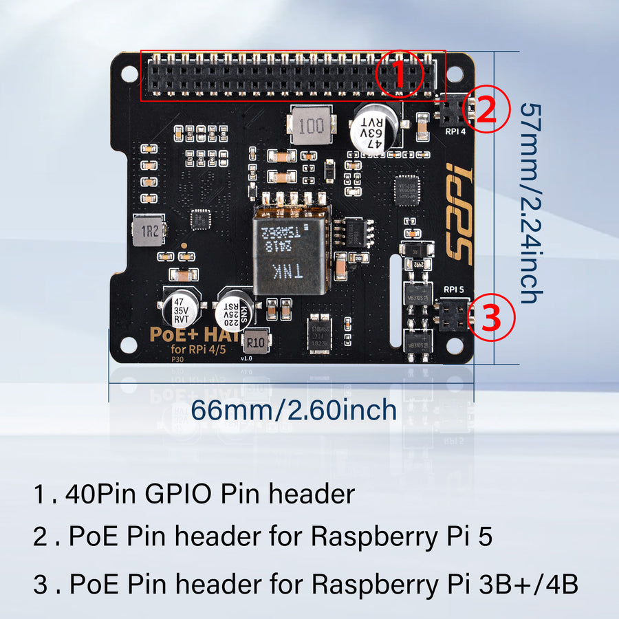PoE HAT Für Raspberry Pi 5 – IEEE 802.3af/at, 5V 5A Ausgang, Kompatibel Mit Offiziellem Gehäuse & Kühler
