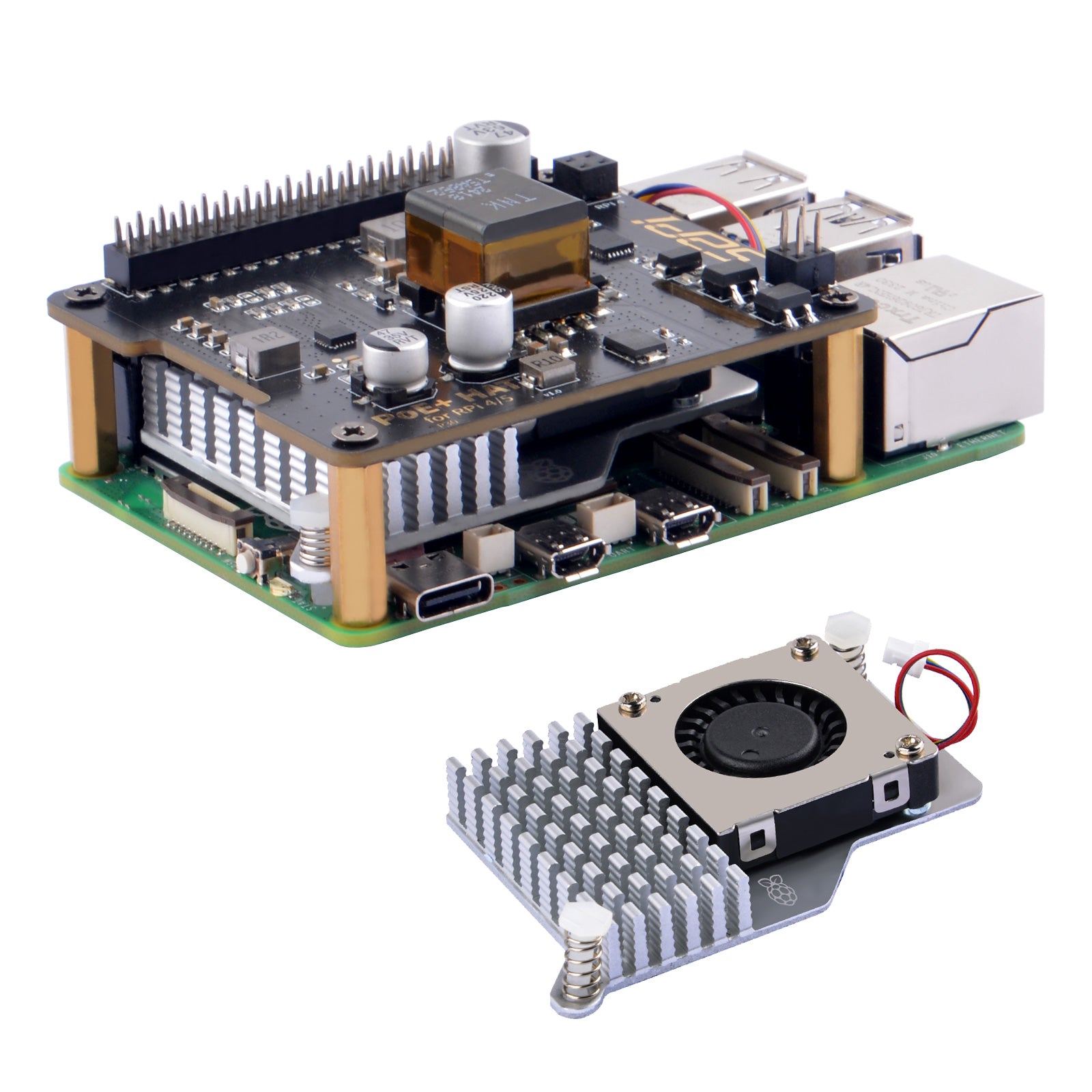 52pi Cooler Raspberry Pi 3 52Pi P30 PoE+ HAT for Raspberry Pi 5, with Official Pi 5 Active Cooler ...