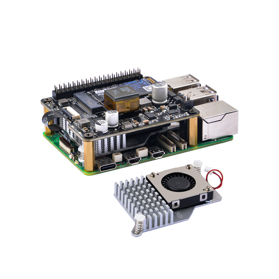 52Pi M.2 NVME M-KEY PoE+ Hat with Official Pi 5 Active Cooler for