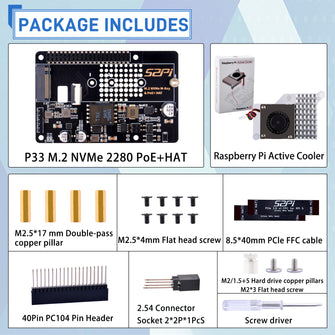 52Pi P33 M.2 NVMe 2280 PoE+ HAT Extension Board with Official Cooler  for Raspberry Pi 5