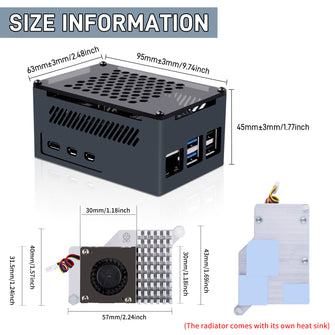 52Pi Aluminum Case for Raspberry Pi 5, With Official Active Cooler + P33 M.2 NVMe M-Key PoE+ HAT