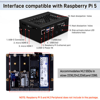 52Pi Metal Case for Raspberry Pi 5, With N16 Quad NVMe Expansion Board and  Active Cooler for Raspberry Pi 5