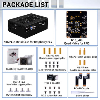 52Pi Metal Case for Raspberry Pi 5, With N16 Quad NVMe Expansion Board and  Active Cooler for Raspberry Pi 5