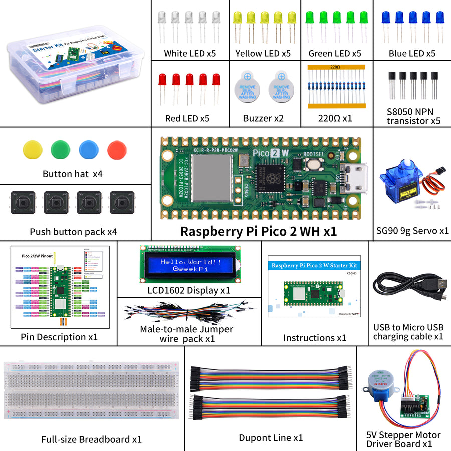 Raspberry Pi Pico 2 WH Starter Kit with Raspberry Pi Pico 2 WH