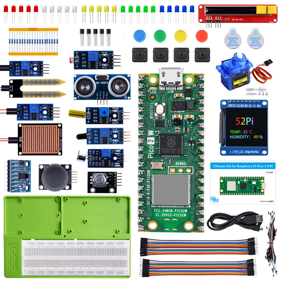 52Pi Raspberry Pi Pico 2 WH Ultimate Starter Kit, Microcontroller