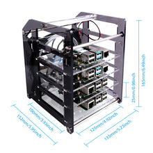 52Pi Rack Tower Acrylic Cluster Case (4 Layer) LED RGB Light Large Cooling Fan for Raspberry Pi / Jetson Nano