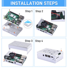 52Pi Metal Case Enclosure Cover Silver with Suspension Cooling Fan Heatsink for Raspberry Pi 4B