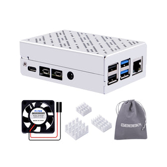 52Pi Metal Case Enclosure Cover Silver with Suspension Cooling Fan Heatsink for Raspberry Pi 4B