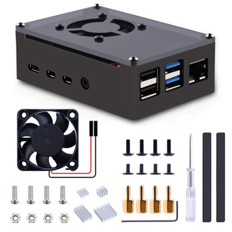 52Pi Raspberry Pi 4 Model B Aluminum Case Black Metal Enlosure Shell with Quiet Cooling Fan for RPI 4B