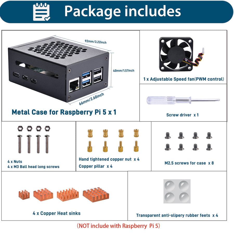 52Pi Raspberry Pi 5 Metal Case with Cooling Fan and Heatsinks