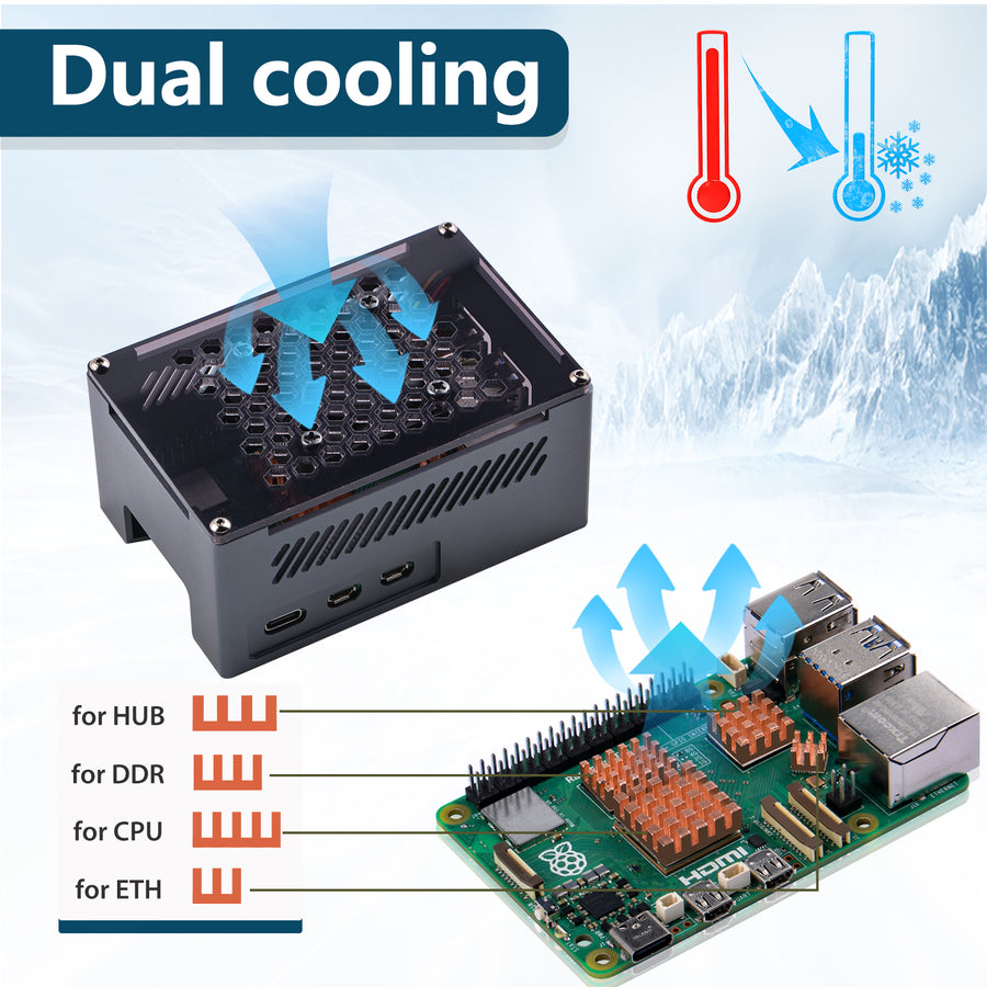 52Pi Aluminum Case Black Brick Enlosure With Cooling Fan Heatsink