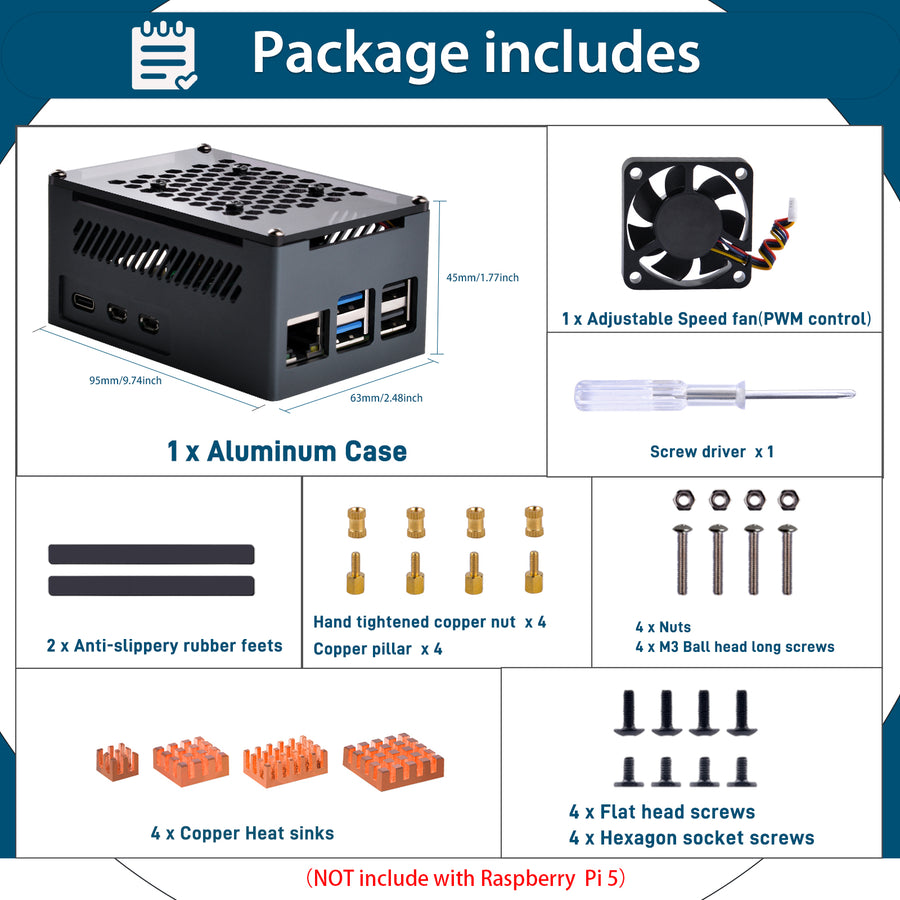 52Pi Aluminum Case Black Brick Enlosure With Cooling Fan Heatsink