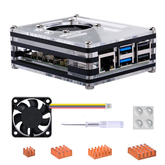 Acrylic Case Enlosure Black and White With Cooling Fan Heatsink for Raspberry Pi 5