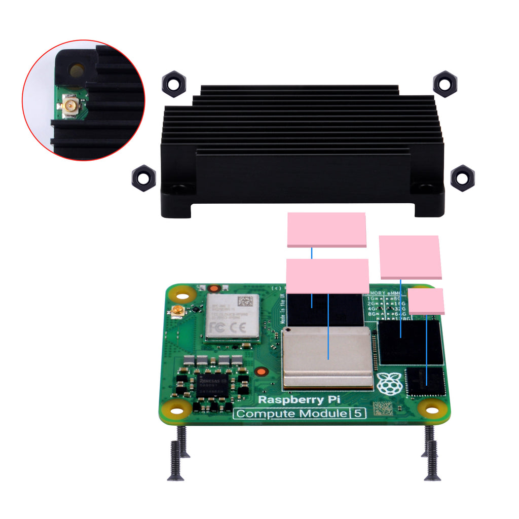 Pi Compute Module Zero 52Pi Aluminum Alloy CNC Heatsink For Raspberry Pi CM5, Passive Cooling ...