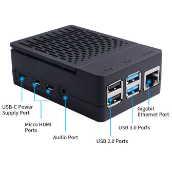 52Pi Raspberry Pi 4 Fan ABS Case with PWM Cooling Fan 40X40X10mm and 4pcs Raspberry Pi 4 Heatsink for Raspberry Pi 4 Model B (Black with Large Fan)