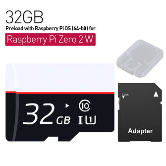 Raspberry Pi Zero 2 W Starter Kit, with RPi Zero 2 W Aluminum Case, 32GB Card Preloaded OS, QC3.0 Power Supply, 20Pin Header, Micro USB to OTG Adapter, HDMI Cable, Heatsink, Switch Cable