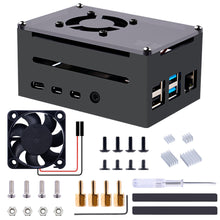 52Pi Raspberry Pi 4 Model B Aluminum Case Black Metal Enlosure Shell with Quiet Cooling Fan for RPI 4B Compatible PoE Hat