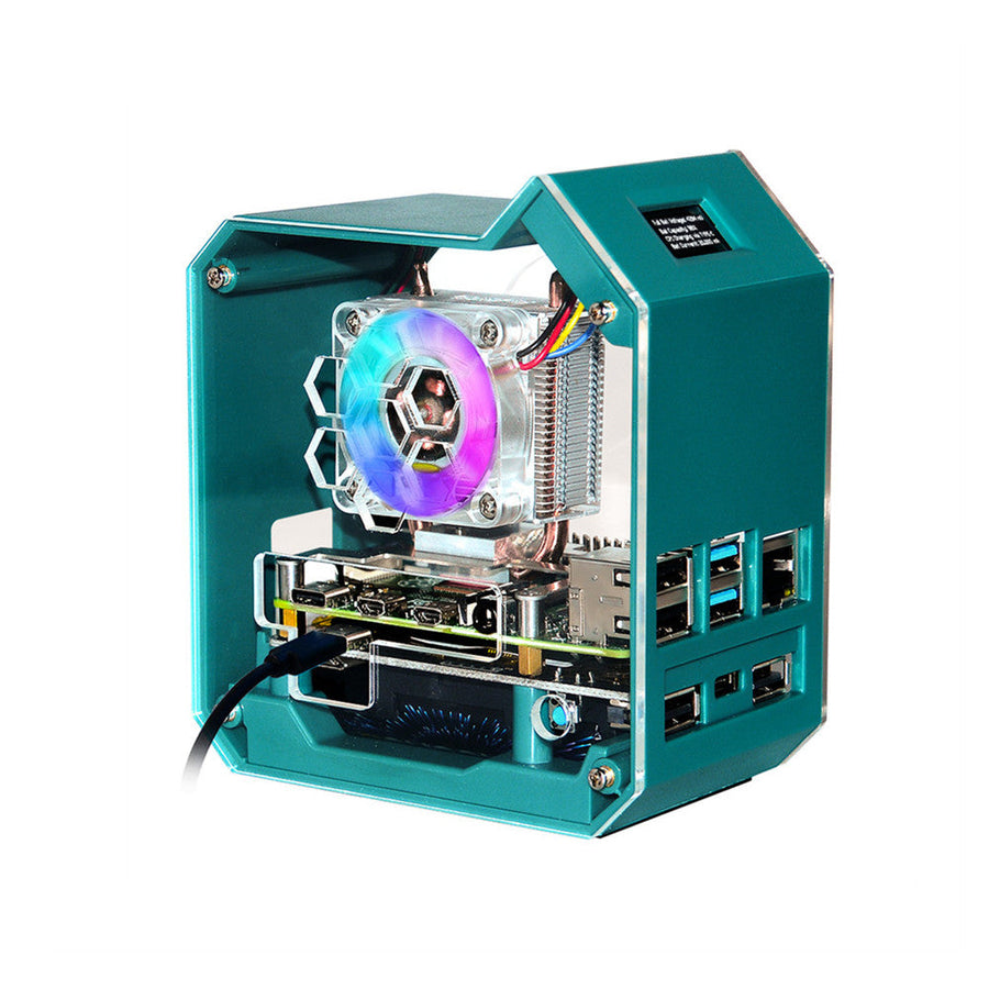52Pi ABS Mini Tower RGB Cooling Fan With 0.96 OLED Screen UPS Case