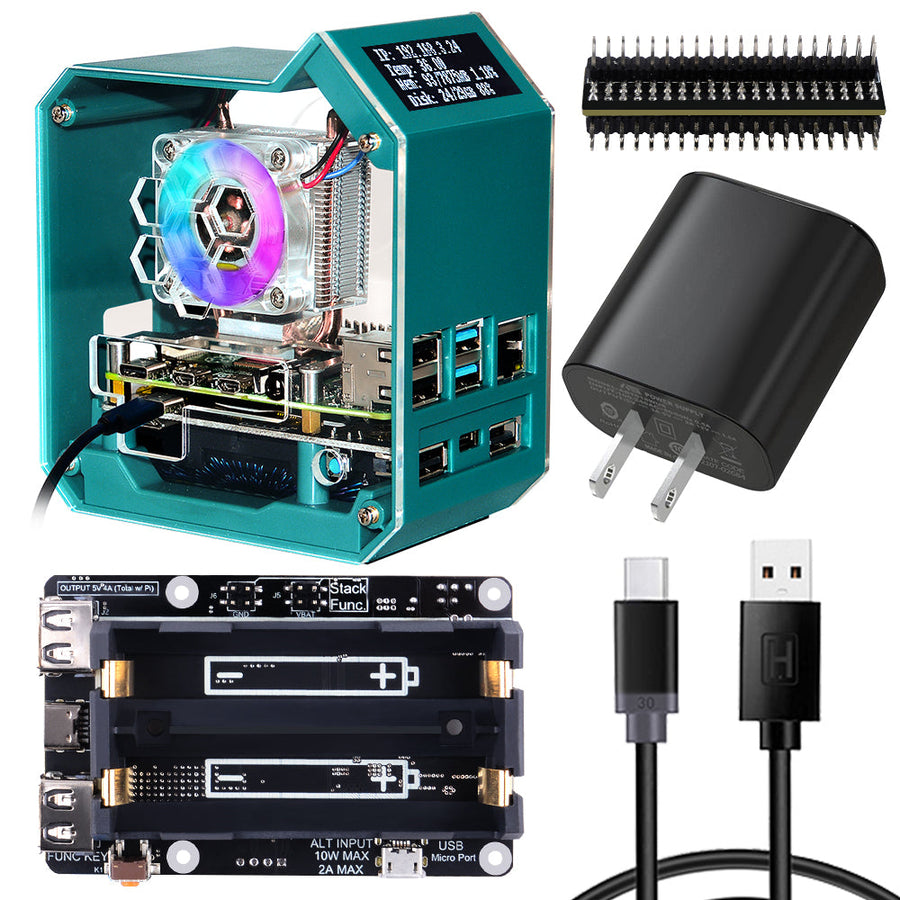 52Pi ABS Mini Tower RGB Cooling Fan With 0.96 OLED Screen UPS Case