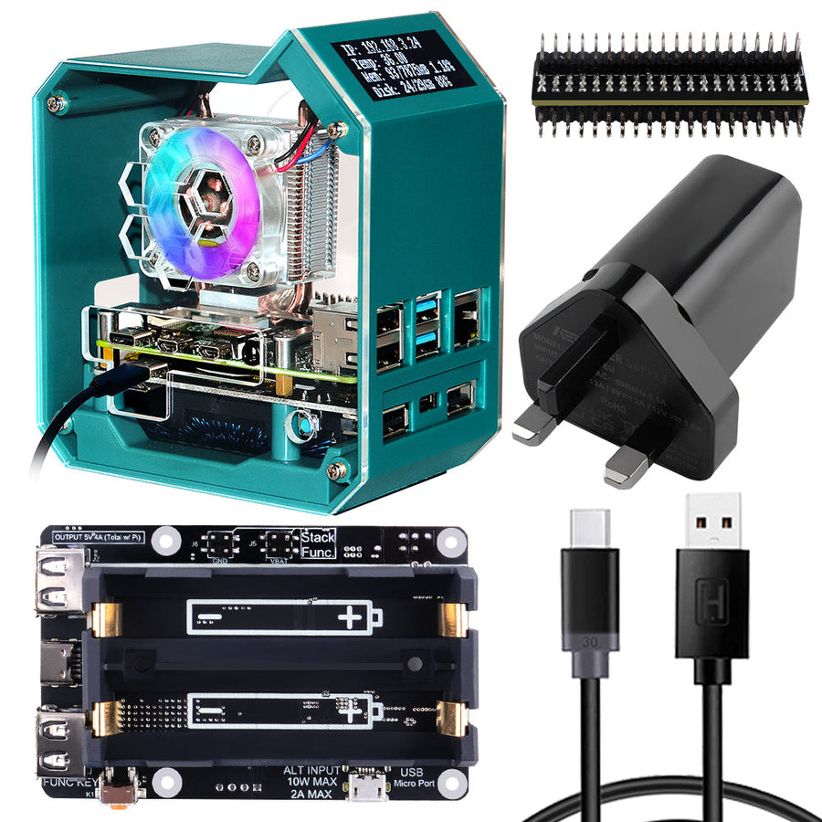 52Pi ABS Mini Tower RGB Cooling Fan With 0.96 OLED Screen UPS Case