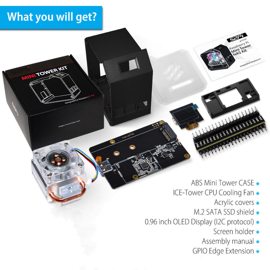 52Pi Raspberry Pi 4 Model B ABS Mini Tower NAS Kit with Ice Tower