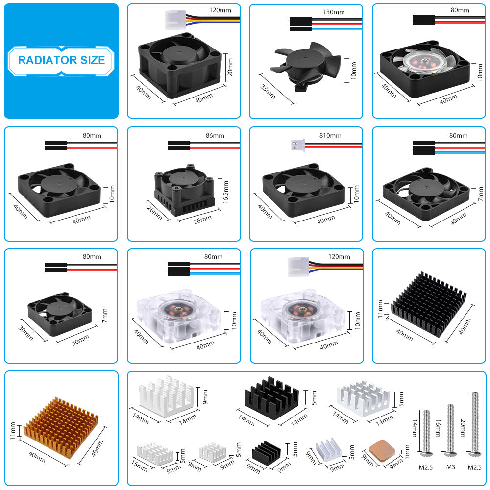 52Pi Fans & Heatsinks Kit PWM Cooler Heat Sink for Raspberry Pi Jetson ...