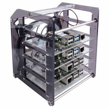 Rack Tower Acrylic Cluster Case (4 Layer) LED RGB Light Large Cooling Fan for Raspberry Pi / Jetson Nano
