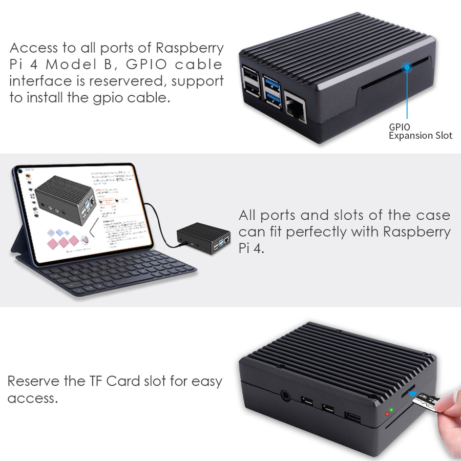 Raspberry Pi4 Model B Metal Enclosure Box Aluminum Case with Self