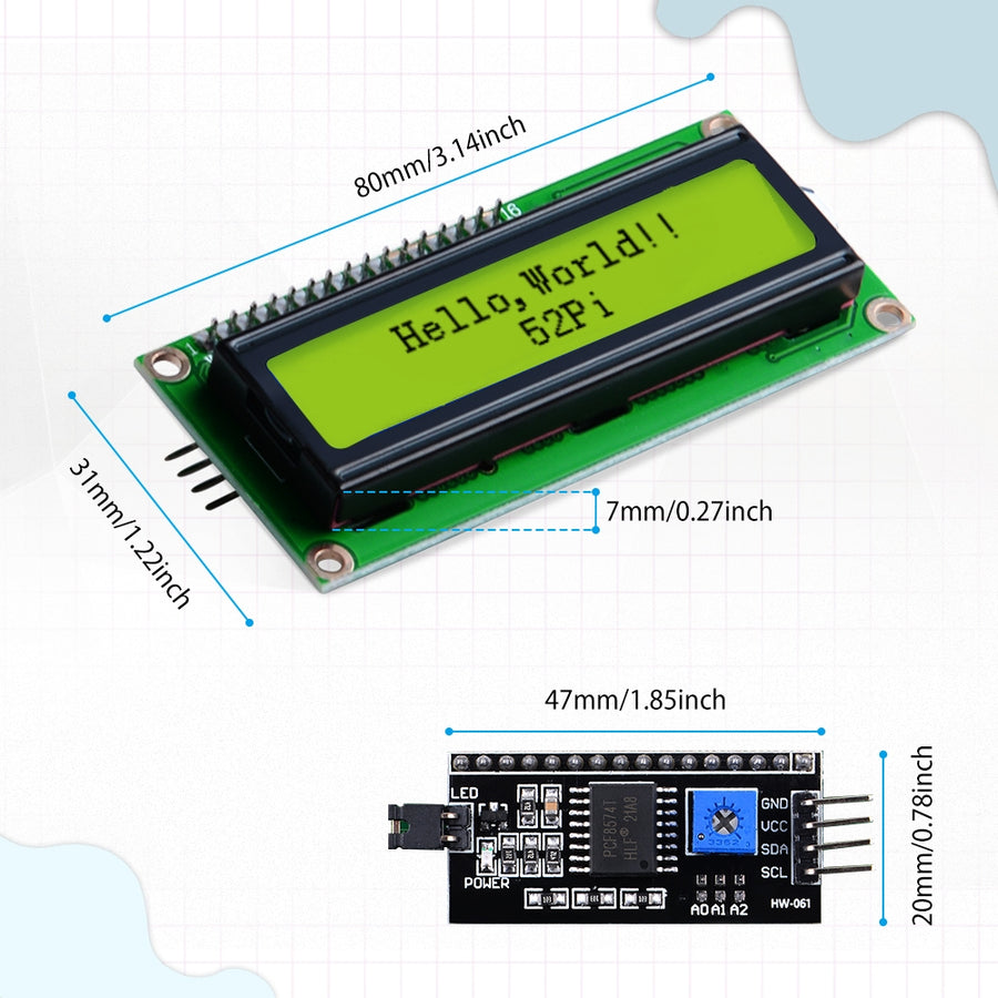 Yellow Display I2C Serial Interface 1602 16x2 Character LCD Module For Arduino & DIY Projects