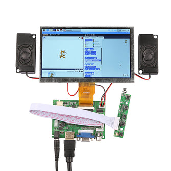7 Inch LCD 1024*600 Monitor Display Screen Kit with Amplifier and 2 Pcs Speakers for Raspberry Pi 4 B All Platform/ PC