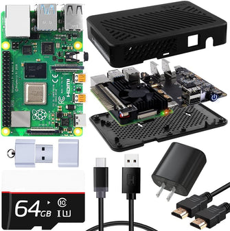 Raspberry Pi 4 Kit-DeskPi Lite Case with Power Button/Heatsink/PWM Fan, Power Supply 32/64GB Card, 4K HDMI Cable
