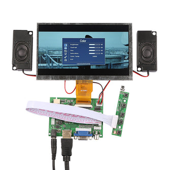 7 Inch LCD 1024*600 Monitor Display Screen Kit with Amplifier and 2 Pcs Speakers for Raspberry Pi 4 B All Platform/ PC