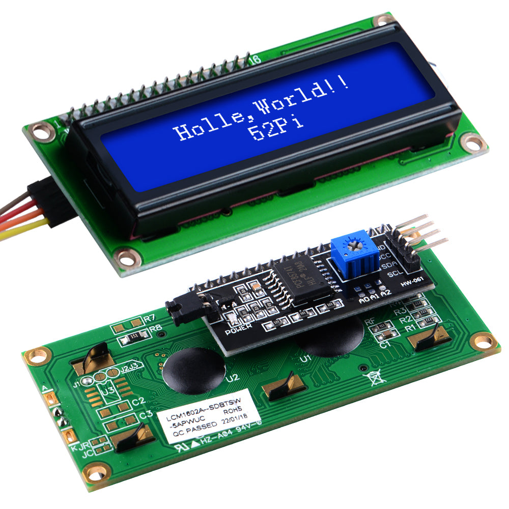 52Pi I2C 1602 LCD Display Module 16X2 Character Serial Blue/Yellow Bac ...