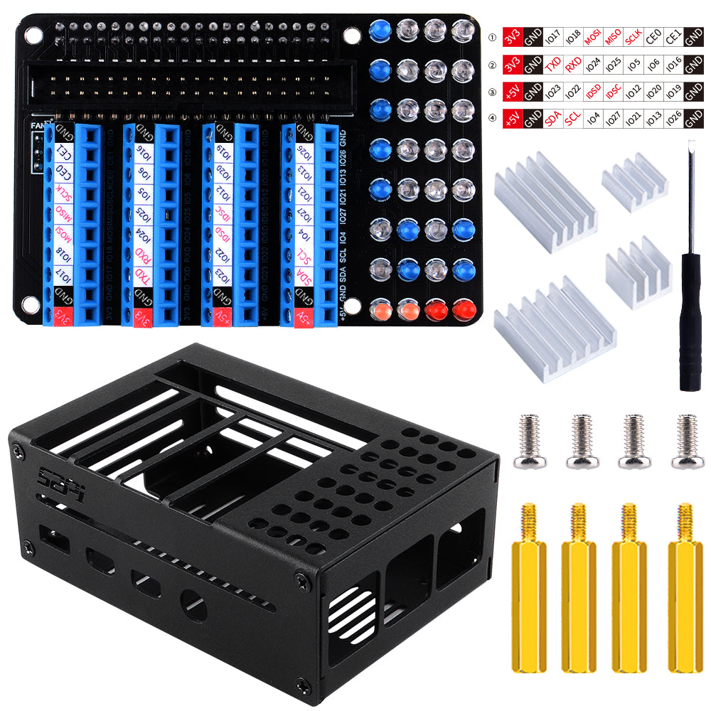 52Pi GPIO Terminal Expansion Board with GPIO Status LED Metal Case For ...