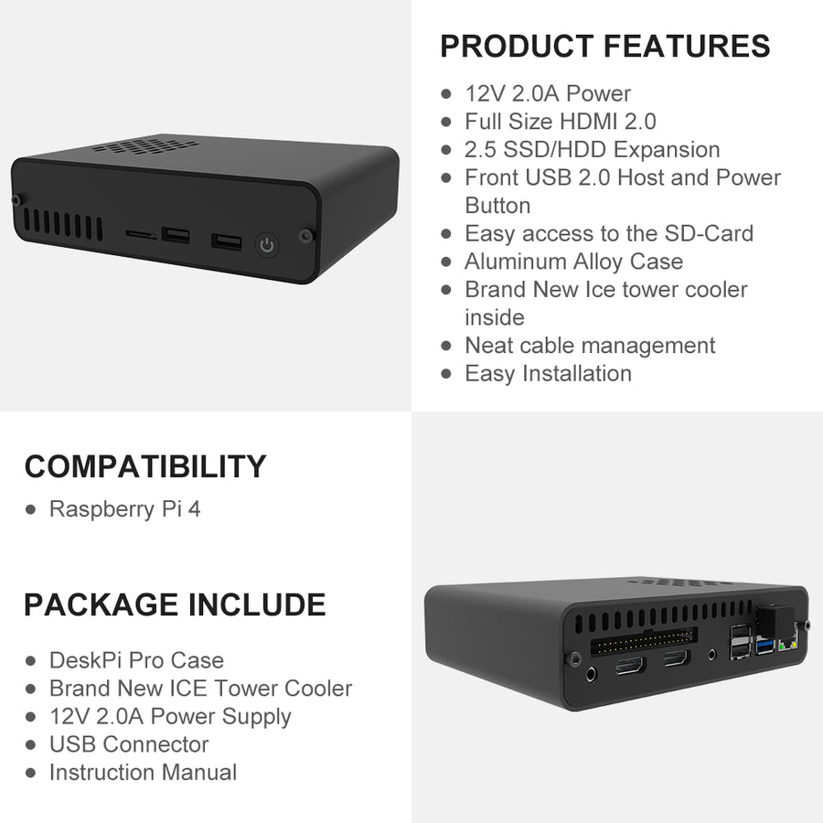 DeskPi Pro V2.0 Aluminum Case for Raspberry Pi 4-with ICE