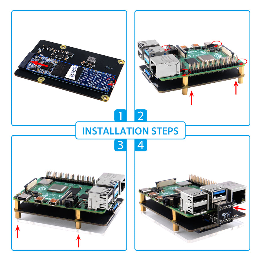52Pi X862 V2.0 M.2 NGFF SATA SSD Storage Expansion Board with USB