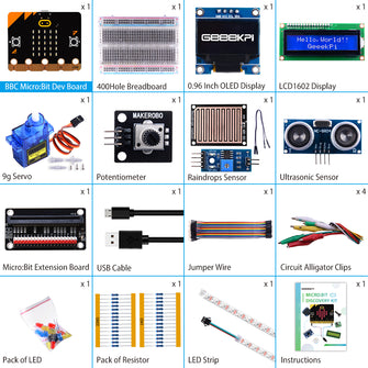 BBC Micro:bit Basic Starter Kit (V2 Included), Blocks and Python Code, Multiple Sensors Project Examples, Detailed Tutorial Included