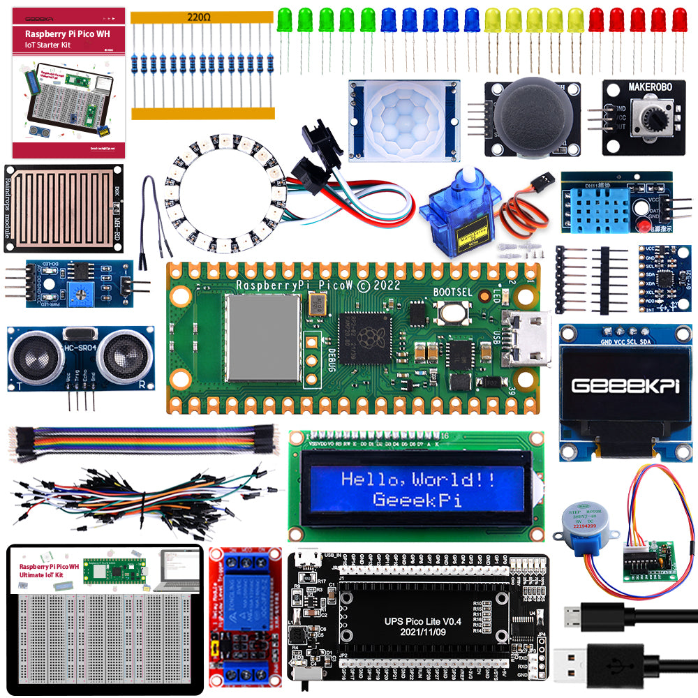 52Pi Raspberry Pi Pico WH IoT Starter Kit with Soldered Header Pin, UP ...