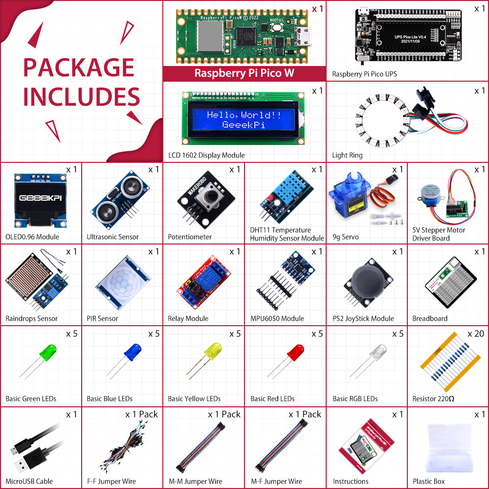 52Pi Raspberry Pi Pico WH IoT Starter Kit with Soldered Header Pin, UP ...