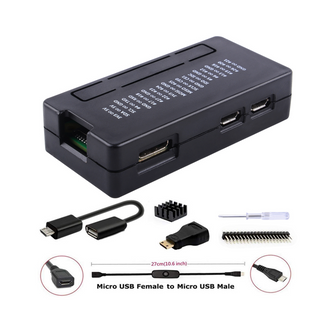 Raspberry Pi Zero 2 W/Zero W Case, 7 in 1 Basic Starter Kit with Raspberry Pi Zero Heatsink, 20Pin GPIO Header, OTG Cable, Switch Cable, HDMI Adapter and Screwdriver