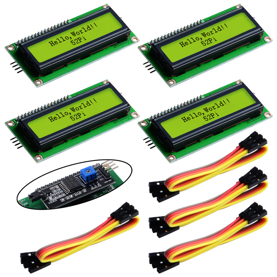 52Pi I2C 1602 LCD Display Module 16X2 Character Serial Blue/Yellow