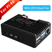 New Black Aluminum CNC Alloy Case Enclosure Shell Cover with 2510 Dual Cooling Fan for Raspberry Pi 4B