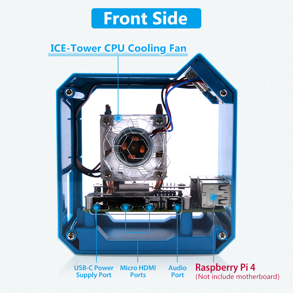 52Pi ABS Mini Tower RGB Cooling Fan With 0.96 OLED Screen Case Kit for Raspberry Pi