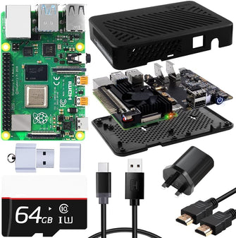 Raspberry Pi 4 Kit-DeskPi Lite Case with Power Button/Heatsink/PWM Fan, Power Supply 32/64GB Card, 4K HDMI Cable
