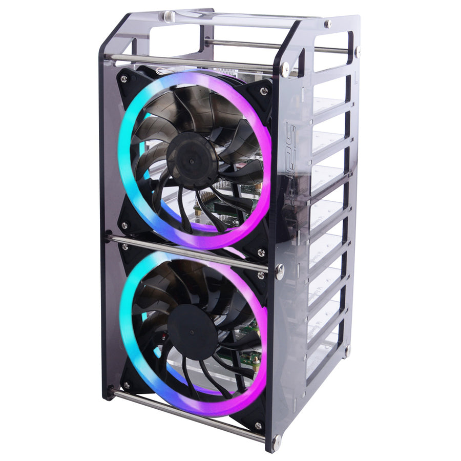 52Pi Rack Tower Acrylic Cluster Case (8 Layer) LED RGB Light Large