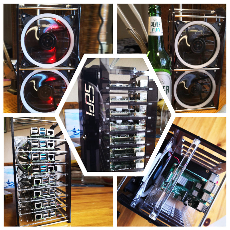 52Pi Rack Tower Acrylic Cluster Case (8 Layer) LED RGB Light Large