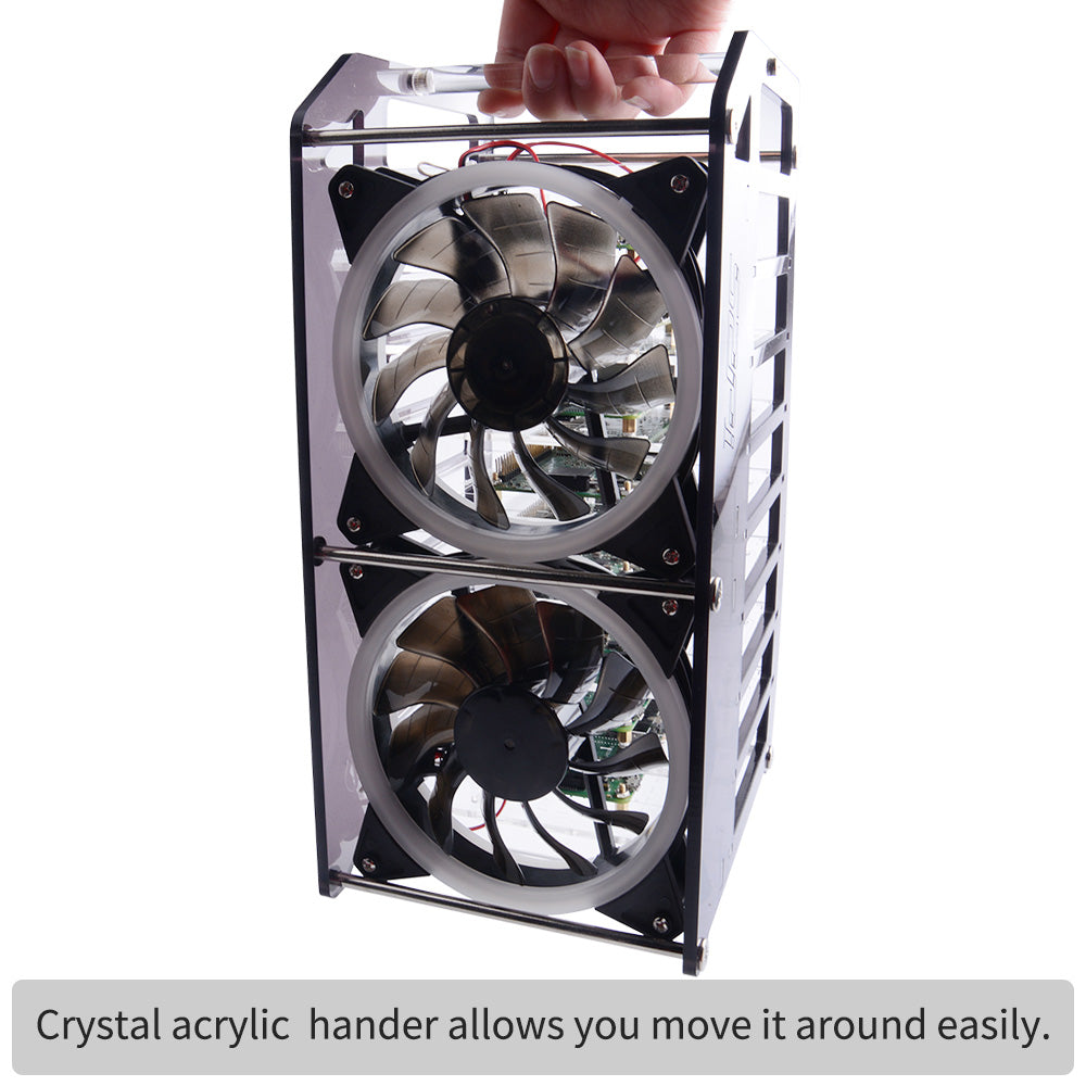 52Pi Rack Tower Acrylic Cluster Case (8 Layer) LED RGB Light Large Coo ...